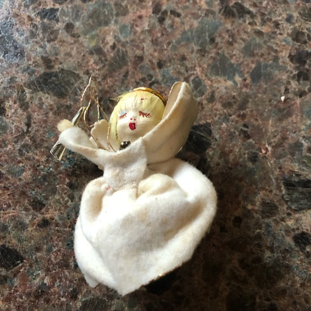 Vintage White Felt Angel Ornament with Blonde Head
